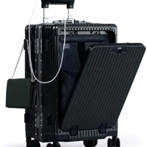 Nobl Travel Carry On Luggage, Noble Zipperless Aluminum Frame PC Hard Shell Suitcase, 23.5x15.5x10 Airline Approved, 360° Spinner Wheels, TSA Locks, USB Charging Port, Cup & Phone Holder - Black