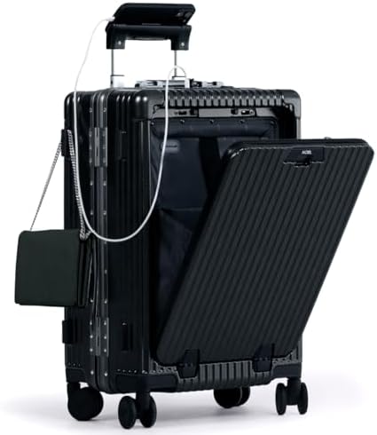 Nobl Travel Carry On Luggage, Noble Zipperless Aluminum Frame PC Hard Shell Suitcase, 23.5x15.5x10 Airline Approved, 360° Spinner Wheels, TSA Locks, USB Charging Port, Cup & Phone Holder - Black