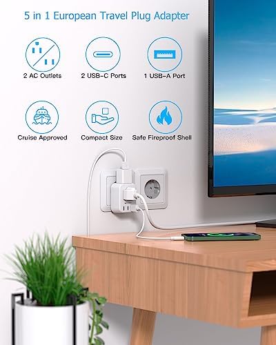 European Travel Plug Adapter for International, HANYCONY Italy Spain Power Adapter 2 Outlets 2 USB C Ports, Type C Adapter Travel Cruise Essentials for US to Most Europe France Germany EU, 2 Pack - Image 2