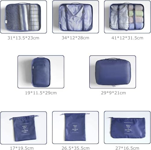 8 Set Packing Cubes for Suitcases Travel Luggage Packing Organizers,Travel Essentials Accessories Luggage Organizer with Shoe Bag Tioletry/Laundry Bag(Dark Blue) - Image 4
