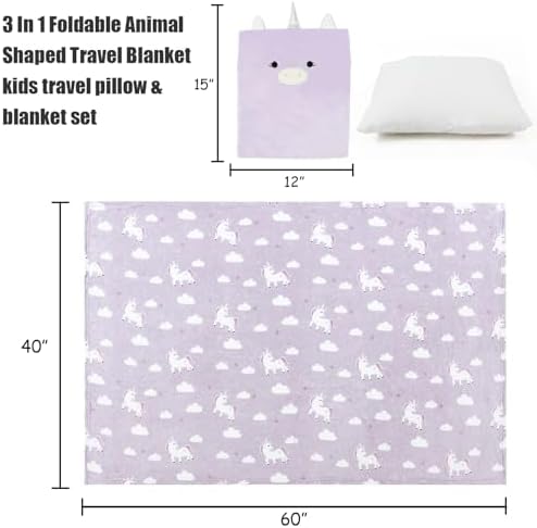 3-in-1 Kids Travel Blanket and Pillow Set, Snuggle Pillow with Hand Warmer, 40x60 inches Unicorn Blanket for Girls Compact, Perfect for Travel, Camping, Home and Office - Image 3