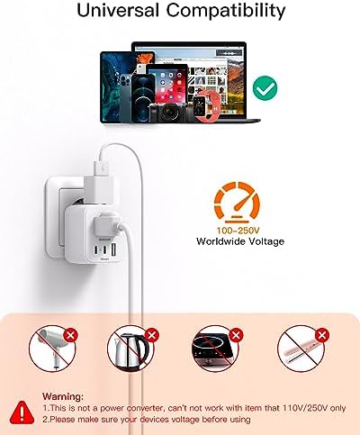 European Travel Plug Adapter, Foldable International Travel Adapter with 2 AC Outlets 3 USB Ports(2 USB C), Type C Plug Adapter Travel Essentials to Most Europe EU Spain Italy France Germany - Image 5