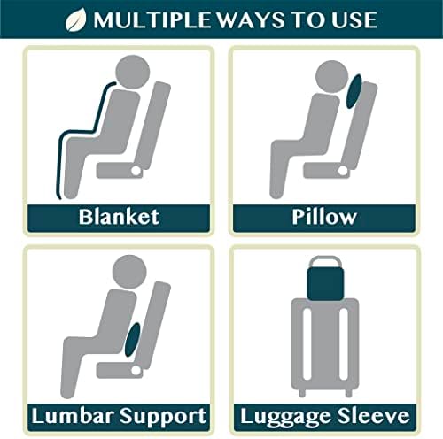 PAVILIA Travel Blanket Pillow in Soft Bag with Pockets, Airplane Blanket Set, Plane Blanket Compact Packable, Flight Essentials Car Pillow, Travelers Accessories Gifts, Luggage Strap, Dusty Light Blue - Image 8