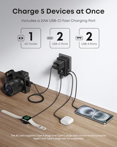 Anker Nano Travel Adapter, 5-Port Power Adapter with 1 AC, 2 USB-A, and 2 USB-C Ports, Smart Temperature Control, Compatible with Over 200 Countries, Ideal for Travel (1-Pack) - Image 3