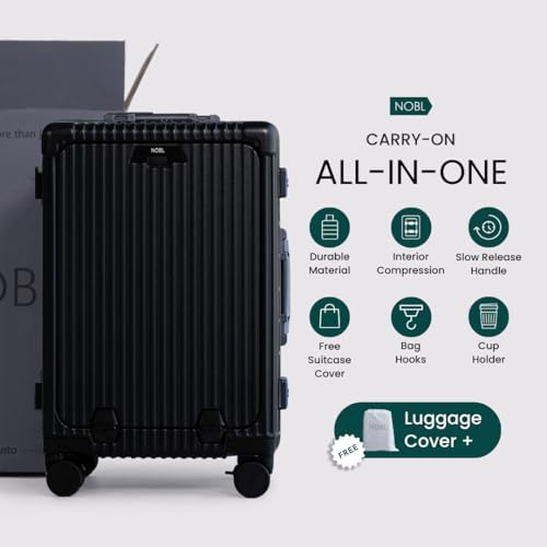 Nobl Travel Carry On Luggage, Noble Zipperless Aluminum Frame PC Hard Shell Suitcase, 23.5x15.5x10 Airline Approved, 360° Spinner Wheels, TSA Locks, USB Charging Port, Cup & Phone Holder - Black - Image 8