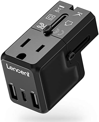 LENCENT International Travel Power Adapter,Mini All-in-One Charger, 2.4A USB, 3.0A Type-C Wall Charger, European Plug Adaptor, Universal Outlet Converter, for US to UK, Japan, EU Europe, Type A/I/G/C