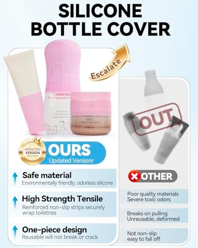 16 Pack Silicone Bottle Cover,Travel Essential for Women Men,Cruise Ship Essentials 2025,Beach Vacation Essentials,Travel Size Toiletries,Airplane Travels Accessories Elastic Sleeves for Leak Proofing - Image 3