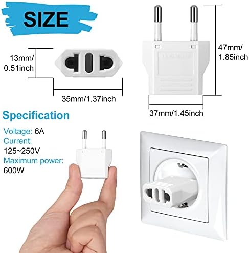 6 Pack US to Europe Plug Adapter - Type C European Travel Adapter, Wall Plug Power Converter for Europe (White) - Image 2
