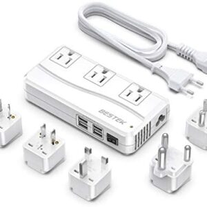 BESTEK International Power Adapter 250W, 220V to 110V Step Down Travel Voltage Converter with 4-Port USB Including US/AU/EU/UK//India/South Africa Plug Adapter (White)