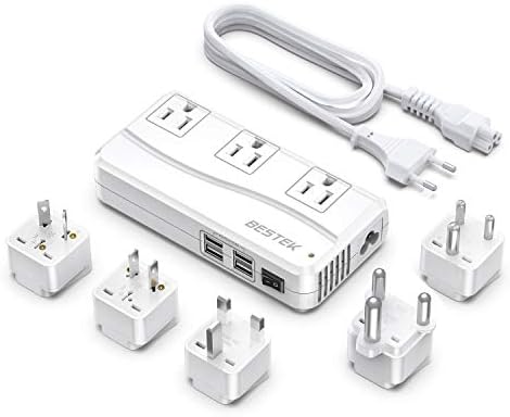 BESTEK International Power Adapter 250W, 220V to 110V Step Down Travel Voltage Converter with 4-Port USB Including US/AU/EU/UK//India/South Africa Plug Adapter (White)