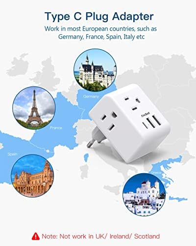 2 Pack European Travel Plug Adapter, One Beat International Power Adapter with 3 Outlets 3 USB Ports(1 USB C), Type C Plug Adaptor for US to Europe Italy Spain France Germany Iceland Travel Essentials - Image 3