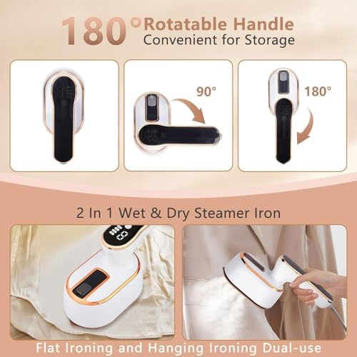 1000w Travel Steamer Iron for Clothes LED Portable Mini Steam Ironing Machine Handheld Small Travel Size Traveling Garment Hand Held Steamer for Clothing Travel Dorm Essentials College Home Room white - Image 3