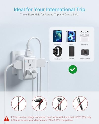 2 Pack European Travel Plug Adapter, VINTAR Foldable International Power Adapter with 4 AC Outlets 3 USB Ports(2 USB C), Type C Adaptor Charger for US to Most of Europe EU Italy Spain France Iceland - Image 6