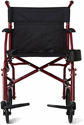 Medline Ultra Lightweight Transport Wheelchair for Adults, Foldable, 19-Inch Seat Width, Red Frame, Black Upholstery - Image 6