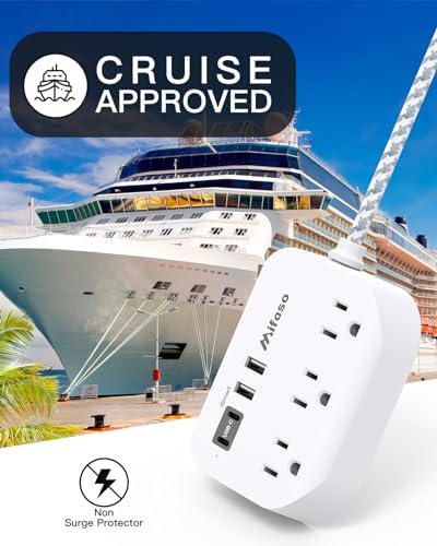 Cruise Ship Essentials - Mifaso Power Strip with USB Ports, 5Ft Flat Extension Cord with Multiple Outlets, USB Charging Station with Non Surge Protector for Cruise Ship, Travel, Dorm Room Essentials - Image 4