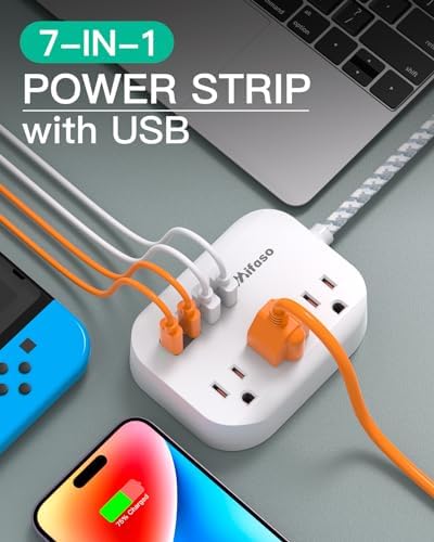 Cruise Ship Essentials - Mifaso Power Strip with USB Ports, 5Ft Flat Extension Cord with Multiple Outlets, USB Charging Station with Non Surge Protector for Cruise Ship, Travel, Dorm Room Essentials - Image 2