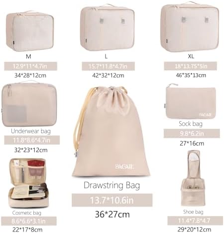 BAGAIL 8 Set Packing Cubes Luggage Organizer Bags for Travel Accessories-Cream - Image 2