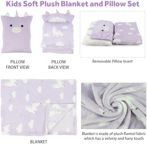 3-in-1 Kids Travel Blanket and Pillow Set, Snuggle Pillow with Hand Warmer, 40x60 inches Unicorn Blanket for Girls Compact, Perfect for Travel, Camping, Home and Office - Image 9