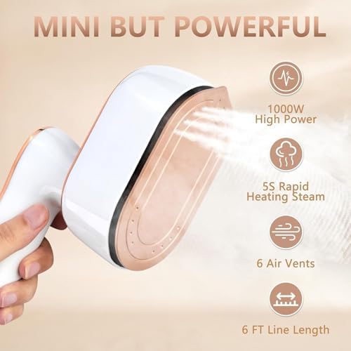 1000w Travel Steamer Iron for Clothes LED Portable Mini Steam Ironing Machine Handheld Small Travel Size Traveling Garment Hand Held Steamer for Clothing Travel Dorm Essentials College Home Room white - Image 5