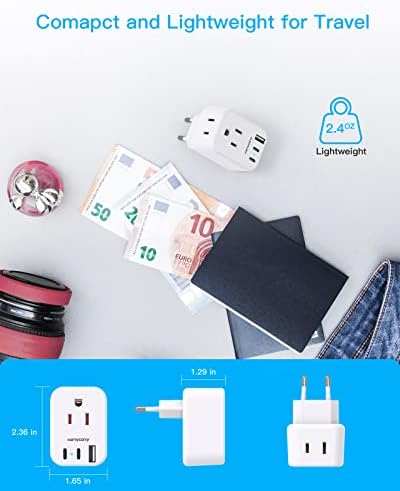 European Travel Plug Adapter USB C, HANYCONY International Plug Adapter, US to Europe Adapter Plug 2 Outlets 3 USB Ports(2 C Port), Type C Power Adapter to Italy Spain France Portugal Iceland Germany - Image 4