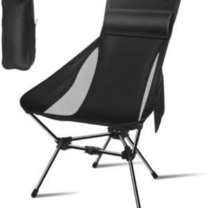 Camping Chairs, Portable Camping Chair with Headrest and Storage Bag, Lightweight Foldable Chair for Outside Camping, Hiking, Travel, Beach and Sports