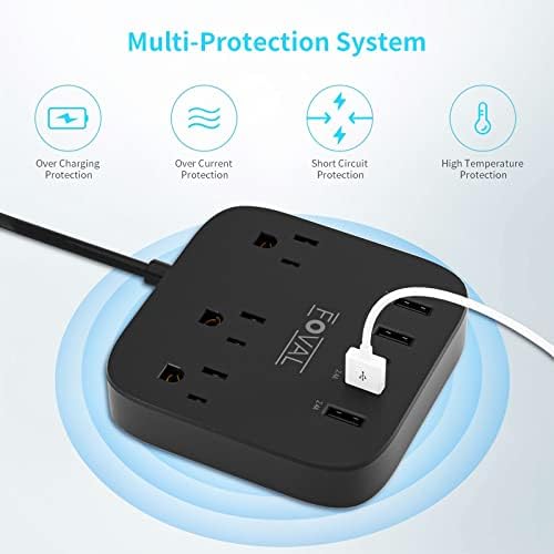 European Travel Plug Adapter, FOVAL EU UK US Power Strip with USB C and 4 USB Ports, 3 AC Outlets, Wall Mountable, 5ft Extension Cord, Compact for Travel, Cruise Ship, Home Office (Black) - Image 4