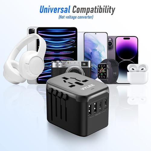 Universal International Power Travel Plug Adapter, 5 in 1 European Travel Plug Adapter W/ 3.5A 2xUSB-A and 2xUSB C Wall Charger and Worldwide AC Outlet for Europe USA UK AUS Asia (Black Grey) - Image 6