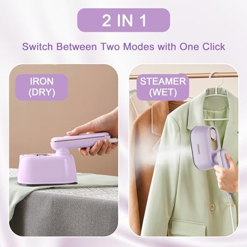 Travel Steamer, Dry & Wet 2 in 1 Portable Steamer for Clothes, 180° Rotatable Mini Steam Iron, Portable Iron for Home, Travel, Dorm, Gifts, School Gift, Home Essential (Purple) - Image 2