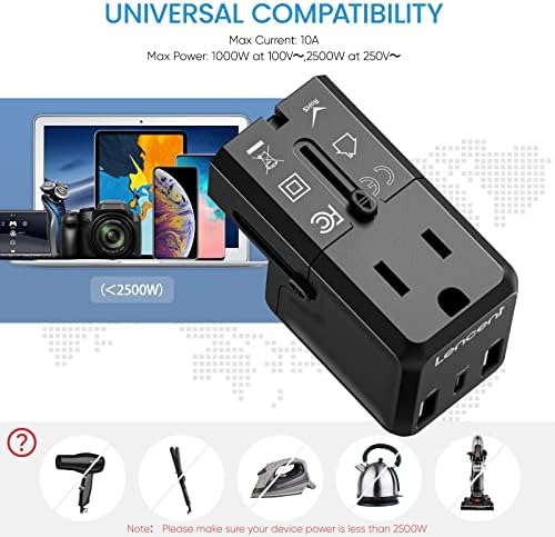 LENCENT International Travel Power Adapter,Mini All-in-One Charger, 2.4A USB, 3.0A Type-C Wall Charger, European Plug Adaptor, Universal Outlet Converter, for US to UK, Japan, EU Europe, Type A/I/G/C - Image 5