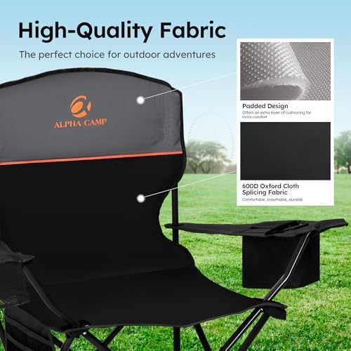ALPHA CAMP Camping Chair 2 Pack Portable Chair with 3-Can Cooler Folding Chair with Side Pocket and Cup Holder, Collapsible for Camping, Tailgates, Beach, Fishing and Sports,2PC - Image 4