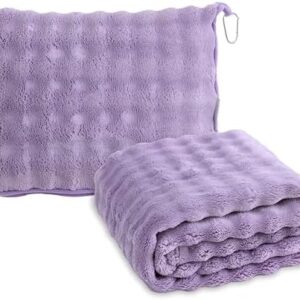SOCHOW Travel Blanket for Airplane Train and Car, Soft Travel Blanket or Pillow 2 in 1 Compact with Portable Bag Pillowcase, Flight Blanket with Luggage Sleeve and Backpack Clip, Dusty Purple