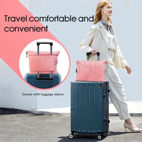 Travel Blanket and Pillow – Ultra Soft Lightweight Compact Blanket for Airplane, Car, Bus, Travel – Portable Cozy Fleece for Men, Women, and Kids – Pink, 40" x 63" - Image 3