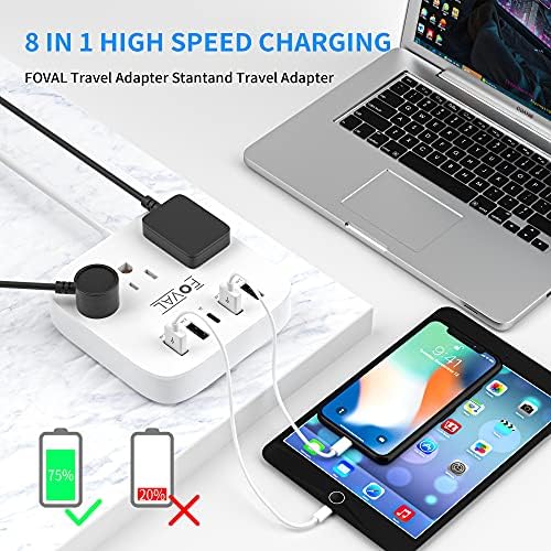 European Travel Plug Adapter, FOVAL EU UK US Power Strip with USB C and 4 USB Ports, 3 AC Outlets, Wall Mountable, 5ft Extension Cord, Compact for Travel, Cruise Ship, Home Office (White) - Image 2