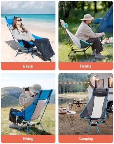 TOURIT Portable Folding Camping Backpack Chair with Head Support, High Back Stable Compact Outdoor Chair for Beach Picnic Travel Hiking, Supports 380 Lbs, Black - Image 6