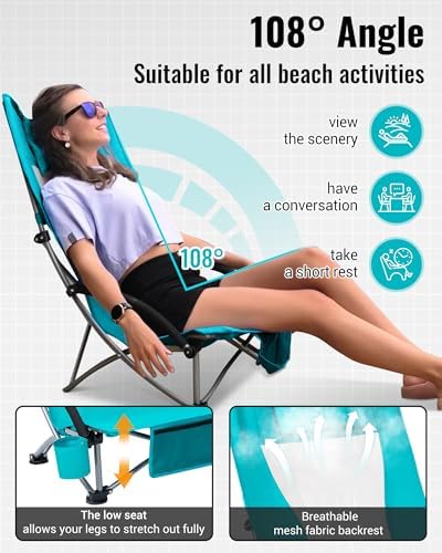KingCamp Low Beach Chairs, Portable Folding Chair for Adults Extra Wide Ergonomic High Back Seat 300lbs Heavy Duty Lightweight Oversized Gear with Carry Bag for Outdoor Lawn Camping Picnic - Image 4