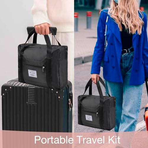 Travel Blanket Pillow Set - Travel Neck Pillow & Blanket for Airplane, Thick Fleece Traval Blanket, Hooded Memory Foam Neck Pillow, Foldable Duffel Bag, Sleep Mask, Earplugs for Plane Travel, Black - Image 6