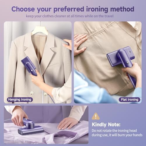 Travel Portable Steamer for clothes - Handheld Steamer for Fabric Clothing Wrinkles, 15s Fast Heat-up Rotary Garment Steamer, 1200W Light Mini Steam Iron for Home, Office and Travel (Purple) - Image 4