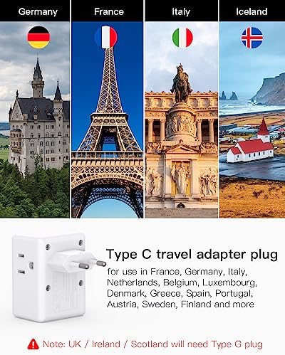 2 Pack European Travel Plug Adapter, International Power Plug Adapter with 3 Outlets 3 USB Charging Ports(2 USB C), Type C Plug Adapter Travel Essentials to Most Europe EU Spain Italy France Germany - Image 3