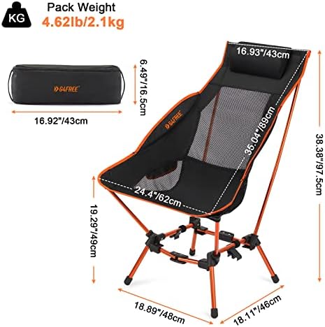 G4Free Folding Camp Chair High Back Lightweight Camping Chair with Removable Pillow, Side Pocket & Carry Bag, Compact & Heavy Duty 385lbs for Outdoor Hiking Backpacking Beach Picnic Travel - Image 3