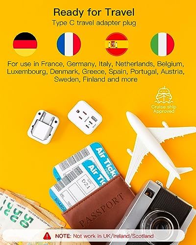 European Travel Plug Adapter, Foldable International Travel Adapter with 2 AC Outlets 3 USB Ports(2 USB C), Type C Plug Adapter Travel Essentials to Most Europe EU Spain Italy France Germany - Image 6