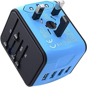 International Travel Adapter Universal Power Adapter Worldwide All in One 4 USB-A Ports Perfect for European US, EU, UK, AU 200+ Countries (Blue)