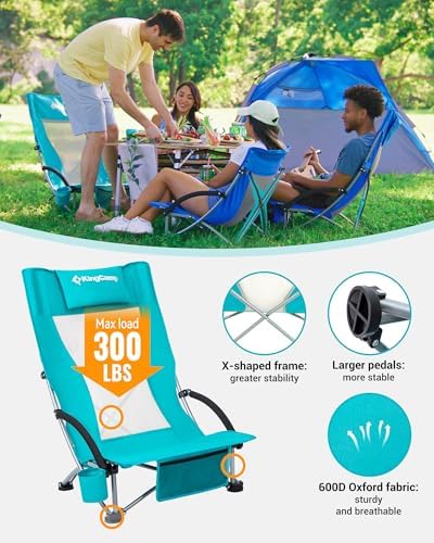 KingCamp Low Beach Chairs, Portable Folding Chair for Adults Extra Wide Ergonomic High Back Seat 300lbs Heavy Duty Lightweight Oversized Gear with Carry Bag for Outdoor Lawn Camping Picnic - Image 5