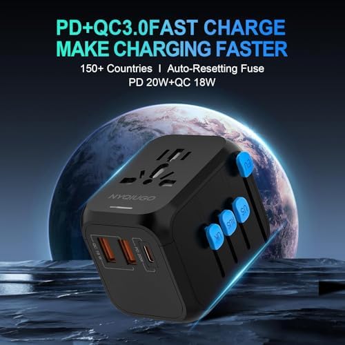 NYQIUGO Universal International Power Travel Plug Adapter with 3 USB Ports (1 USB C), Worldwide Plug Adaptor Wall Charger for USA to Europe UK France Germany Spain Ireland Australia (Type C/G/A/I) - Image 2