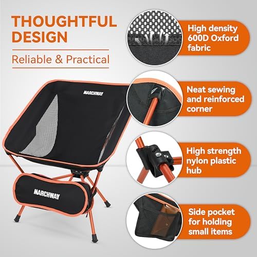 MARCHWAY Lightweight Folding Camping Chair, Stable Portable Compact for Outdoor Camp, Travel, Beach, Picnic, Festival, Hiking, Backpacking, Supports 330Lbs (Orange) - Image 5