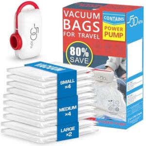 Vacuum Storage Bags for Travel, 10 Pack Vacuum Seal Bags for Clothing Travel, Compression Packing Kit with High Pressure Electric Pump, Space Saver for Clothes Luggage Traveling