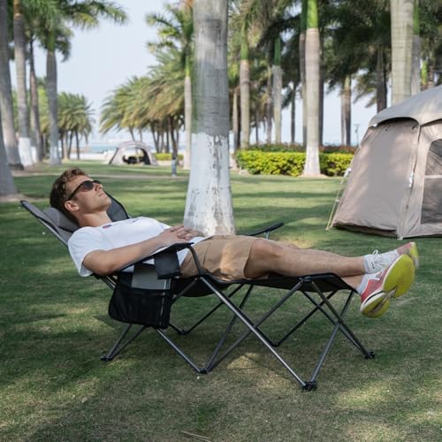 apollo walker Camping Chairs for Adults - 6 Legged Beach Chair with Foot Rest, Adjustable 90° - 135° Reclining Lounge Chair Outdoor, Folding Chairs for Outside with Detachable Pillow & Carry Bag Grey - Image 7