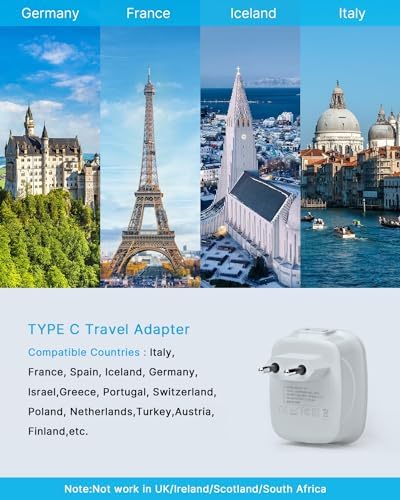 2 Pack European Travel Plug Adapter, VINTAR International Power Plug Adapter with 2 USB Ports,2 American Outlets- 4 in 1 Outlet Adapter,Travel Essentials to Italy,Greece,France, Spain (Type C) - Image 2