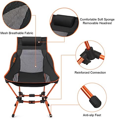 G4Free Folding Camp Chair High Back Lightweight Camping Chair with Removable Pillow, Side Pocket & Carry Bag, Compact & Heavy Duty 385lbs for Outdoor Hiking Backpacking Beach Picnic Travel - Image 5