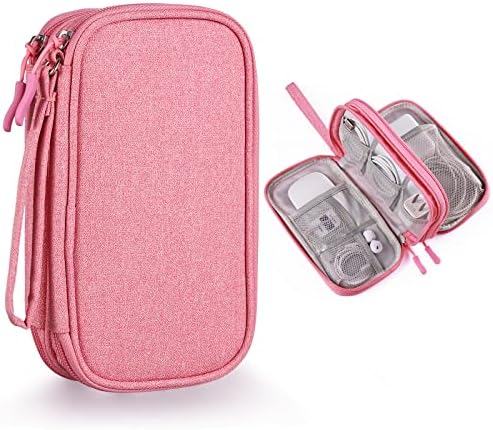 Travel Essentials for Women, Cord Organizer Storage Case Bag for Airplane Accessories & Tech Electronics (Small, Pink)