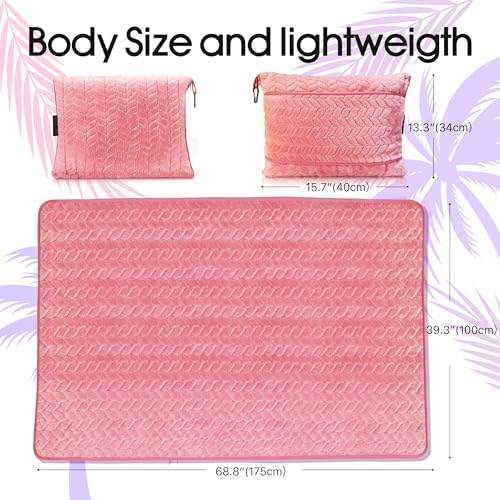Travel Blanket and Pillow – Ultra Soft Lightweight Compact Blanket for Airplane, Car, Bus, Travel – Portable Cozy Fleece for Men, Women, and Kids – Pink, 40" x 63" - Image 4